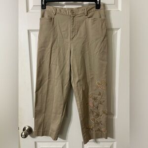 Rafaella Women's Caprice Cotton Floral Embroidered Tan Pants Size 10P